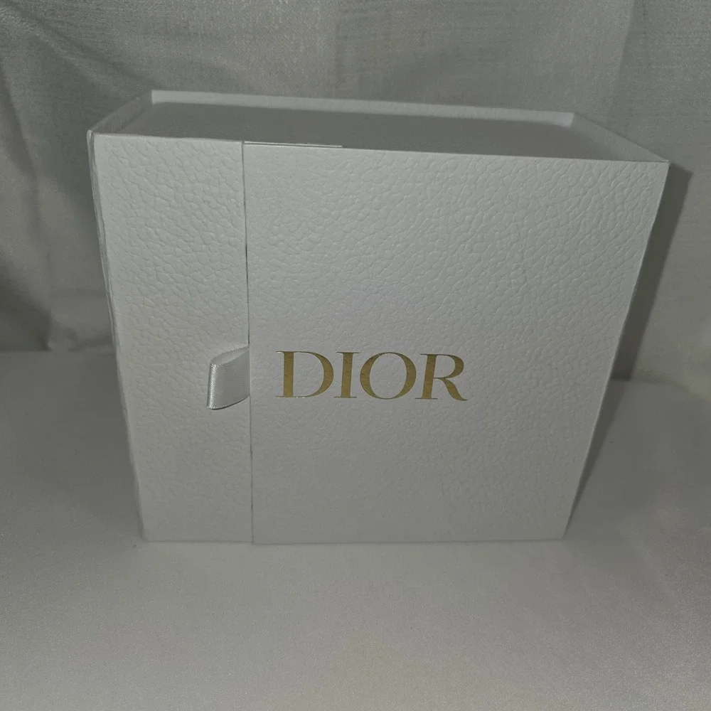 Dior White Textured Magnetic Gift Box Gold Logo Large Storage Box